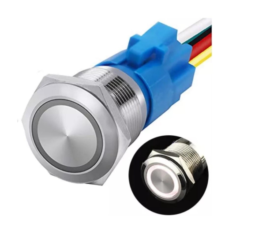 SS ON/OFF PUSH BUTTON 3A 15CM WIRE 12MM SELF HOLDING WHITE