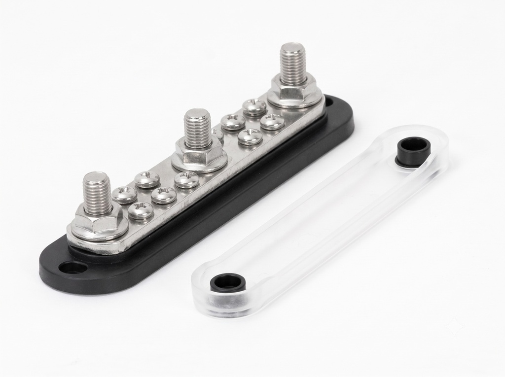 BussBar-3X ,300A, 3/8" Post(M10) , Black Color With Cover 