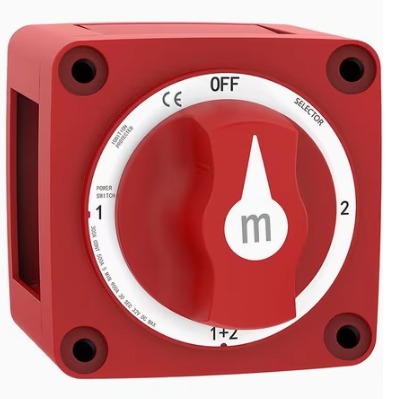 BATTERY SWITCH MINI SELECTOR SWITCH Continuous Amps: 300A , Crank Amps: 900A , Voltage : 12-48 VDC , Terminal Stud : 3*M10 (3/8") , Operations: 1-Both-2-OFF 
