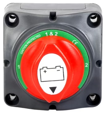 [ASW-A720S] BATTERY SWITCH • Continuous(Amp):600A(12V) Crank(Amp):2500A(12V) •Voltage:12-48VDC Terminal Stud:3*M8 (5/16 ") Operation:1-2-Both-OFF 